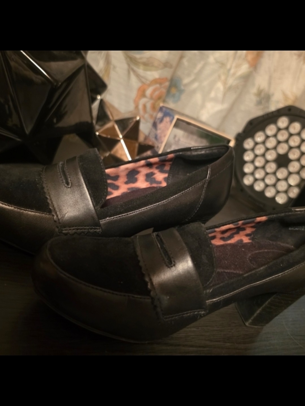 Clarks Black Suede & Leather-Look Heeled Loafers